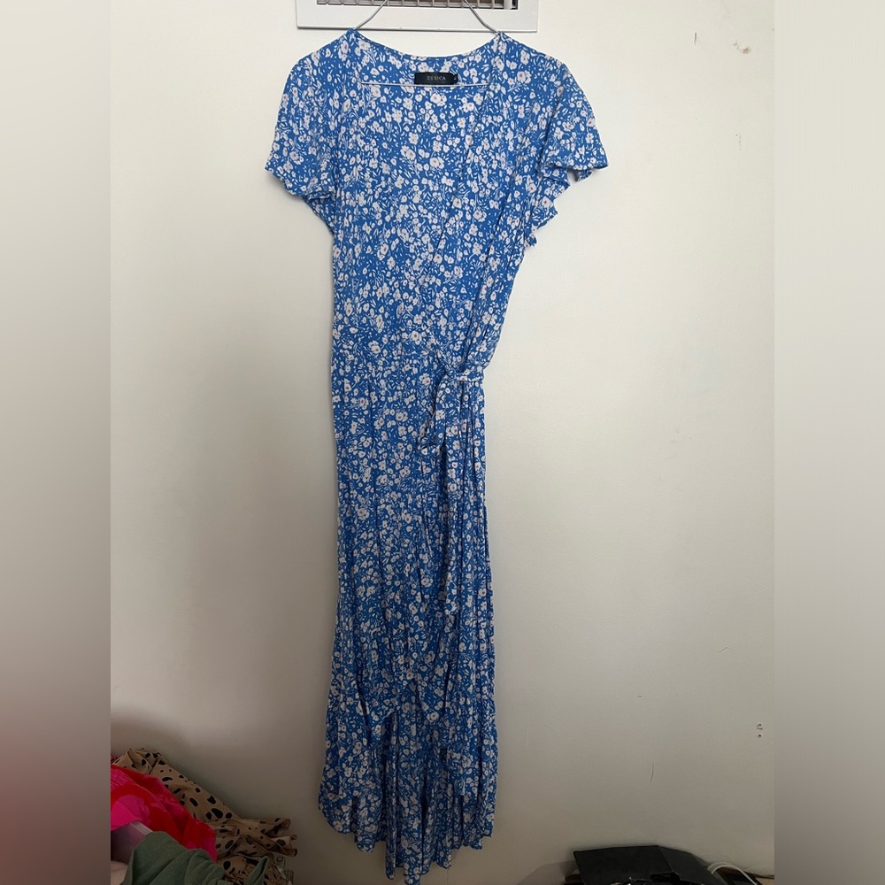 Women’s boho blue high low wrap dress